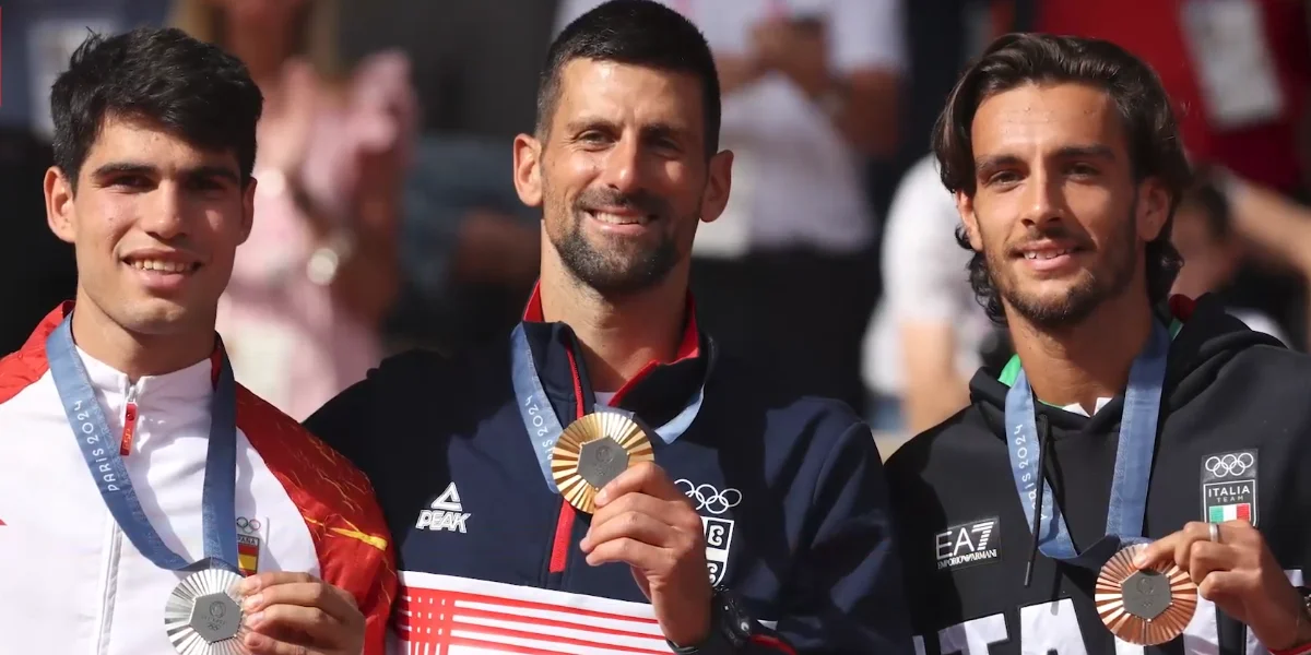 Carlos Alcaraz, Novak Djokovic and Lorenzo Musetti / Paris 2024 Olympic Games/ Video Screenshot