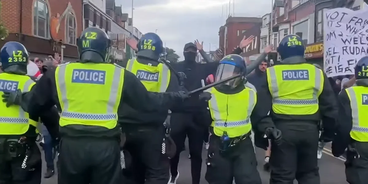 Protesters outside in Rotherham clashed with police / Video Screenshot