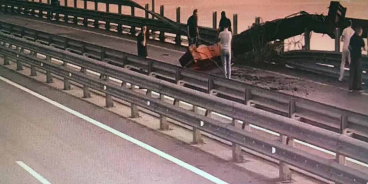 A damaged Crimean Bridge / Video Screenshot